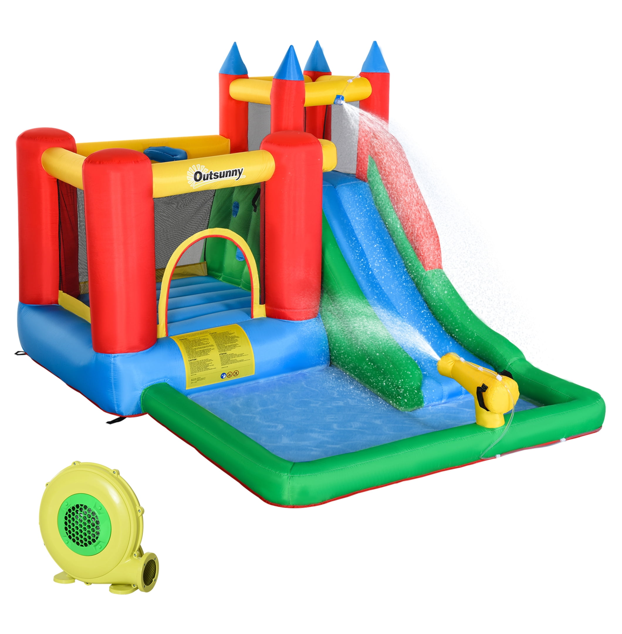 Outsunny 6-in-1 Kids Bounce House Inflatable Water Slide with Pool ...