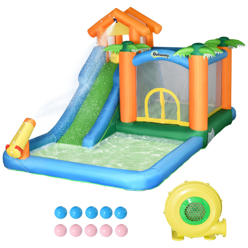 Outsunny 6-in-1 Tropical Inflatable Water Slide Summer Theme Jumping ...