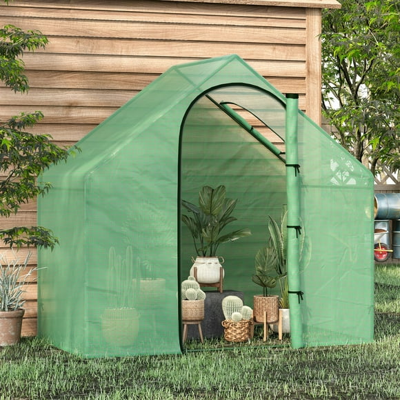 Outsunny 6' x 3' x 5.5' Portable Walk-in Greenhouse, PE Cover, Steel Frame Garden Hot House, Zipper Door, Top Vent for Flowers, Vegetables, Saplings, Green