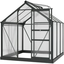 Outsunny 6' x 6' x 6.5' Large Polycarbonate Walk-in Greenhouse, Gray