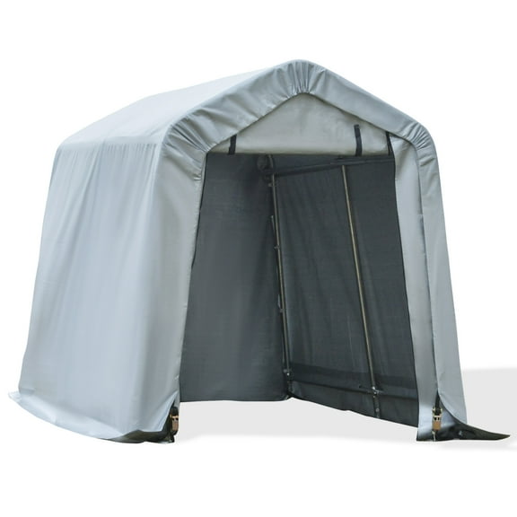 Outsunny 6' x 8' Carport Portable Garage, Heavy Duty Storage Tent, Patio Storage Shelter w/ Anti-UV PE Cover and Double Zipper Doors, for Motorcycle Bike Garden Tools, Light Gray