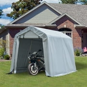 Outsunny 6'x8' Outdoor Storage Shelter with Rollup & Zipper Door, Heavy Duty Carport Shed for Motorcycle Garden Storage, Grey