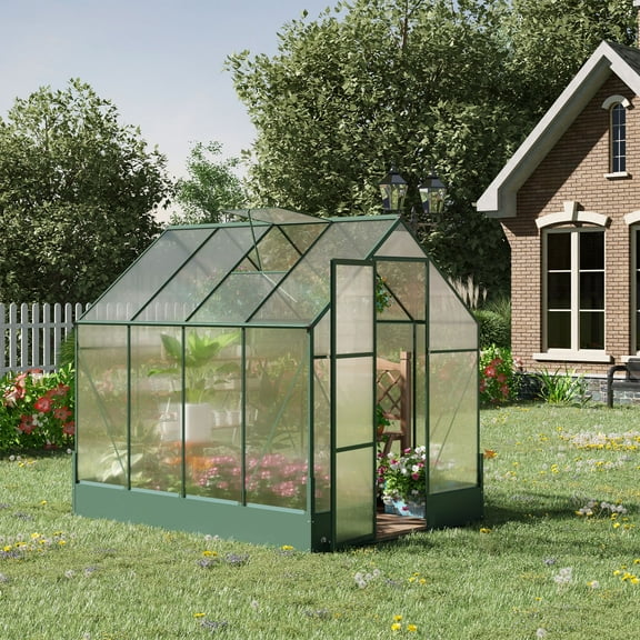 Outsunny 6' x 8' x 7' Walk-in Plant Polycarbonate Greenhouse with Temperature Controlled Window HobbyÂ&nbsp;Greenhouse for Backyard/Outdoor