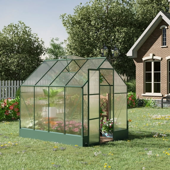 Outsunny 6' x 8' x 7' Walk-in Plant Polycarbonate Greenhouse with Temperature Controlled Window Hobby Greenhouse for Backyard/Outdoor