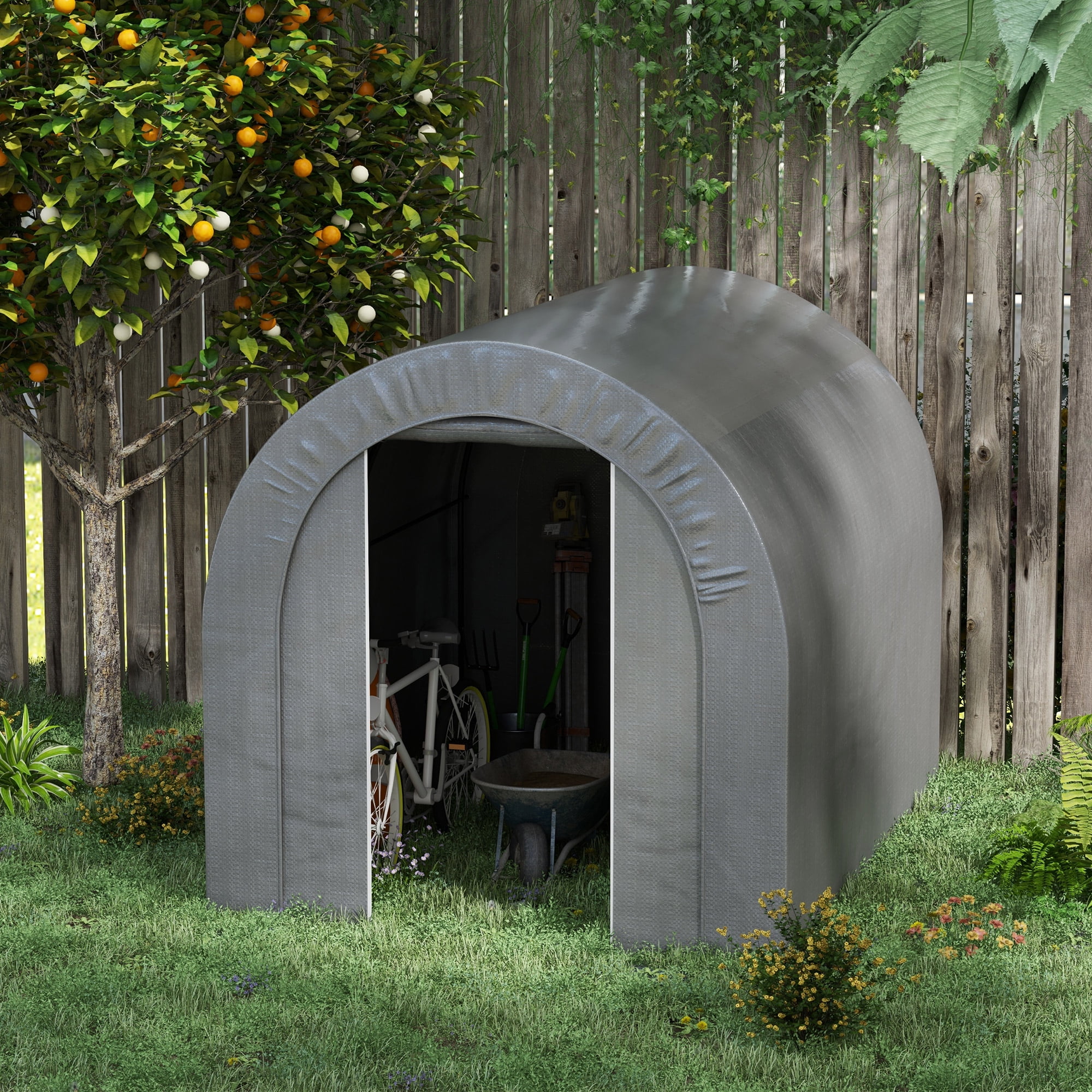 Gray 6' x 8' Portable Outdoor Storage Shed with PE Tarp