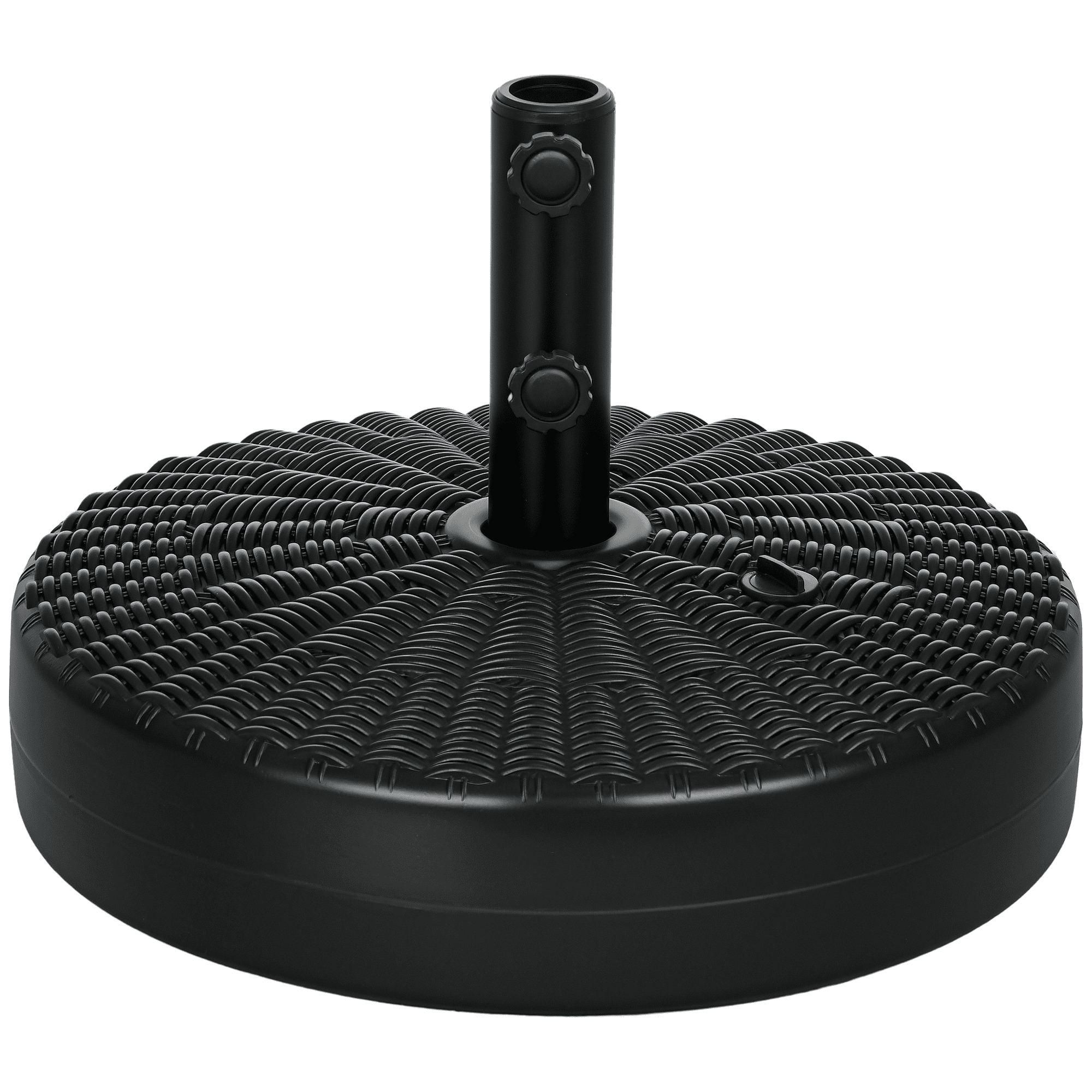 Outsunny 64 lbs. Fillable Umbrella Base with Steel Umbrella Holder, Round Umbrella Stand for 1.5" or 2" Umbrella Poles, Heavy Duty for Outdoor, Lawn, Deck, Poolside, Black