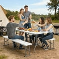 thumbnail image 1 of Outsunny 6FT 3-Piece Portable Picnic Table Bench Set with Carrying Handles, Folding Camping Table and Chairs, White, 1 of 10