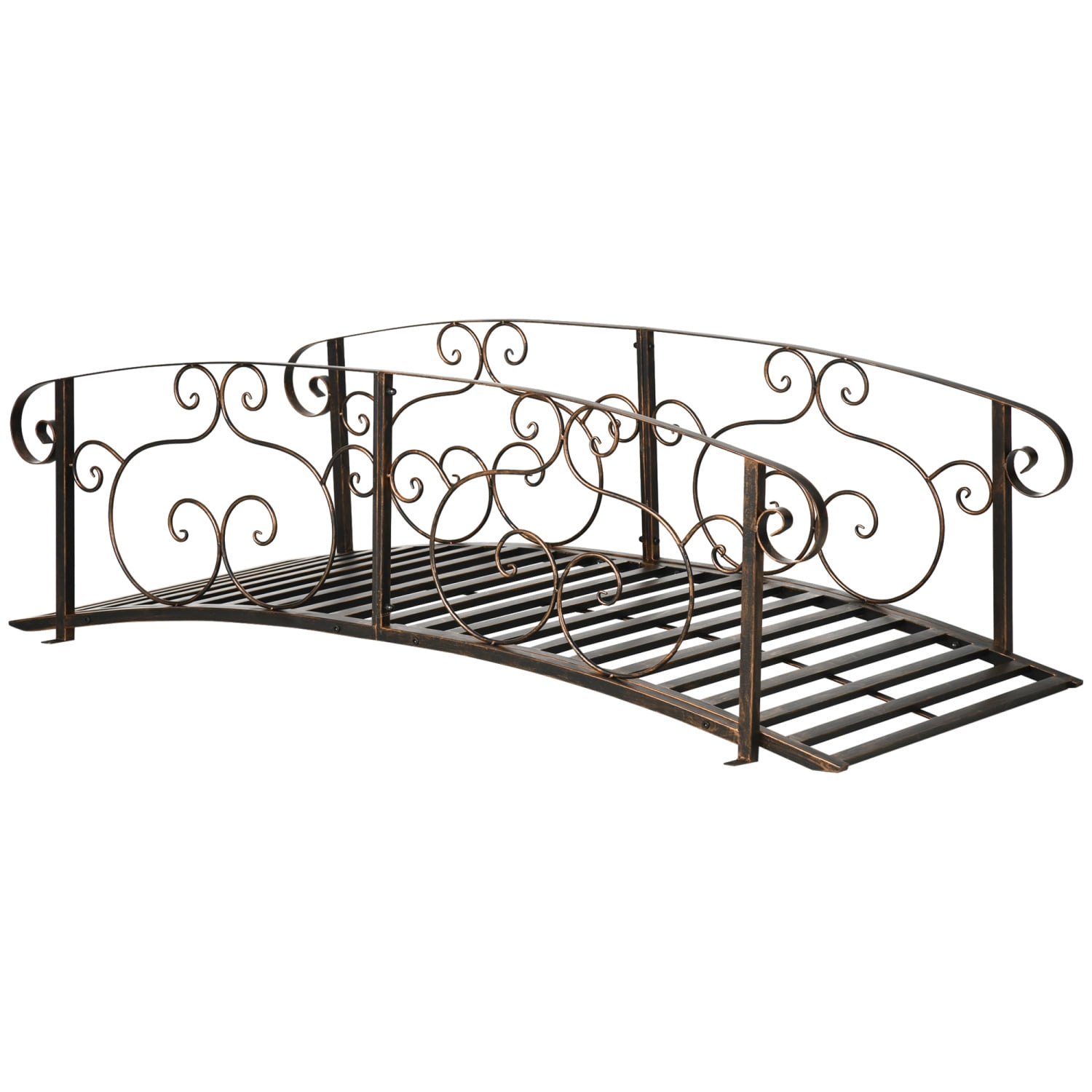 Outsunny 6ft Metal Arch Garden Bridge Bronze Pond Footbridge Safety ...