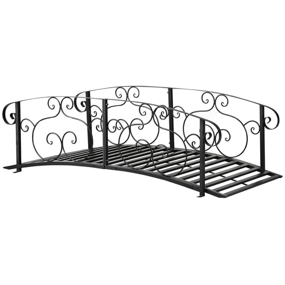 Outsunny 6ft Metal Garden Bridge, Black Steel Arch Footbridge with Vine Pattern Side Rails, Decorative Walkway for Backyard Pond, Stream, or Zen Garden, 72.5"L x 31"W x 21.75"H