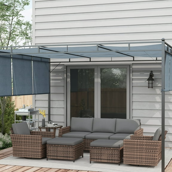 Outsunny 6pc Patio Furniture Set with Couch, Swivel Rocking Chairs, Brown