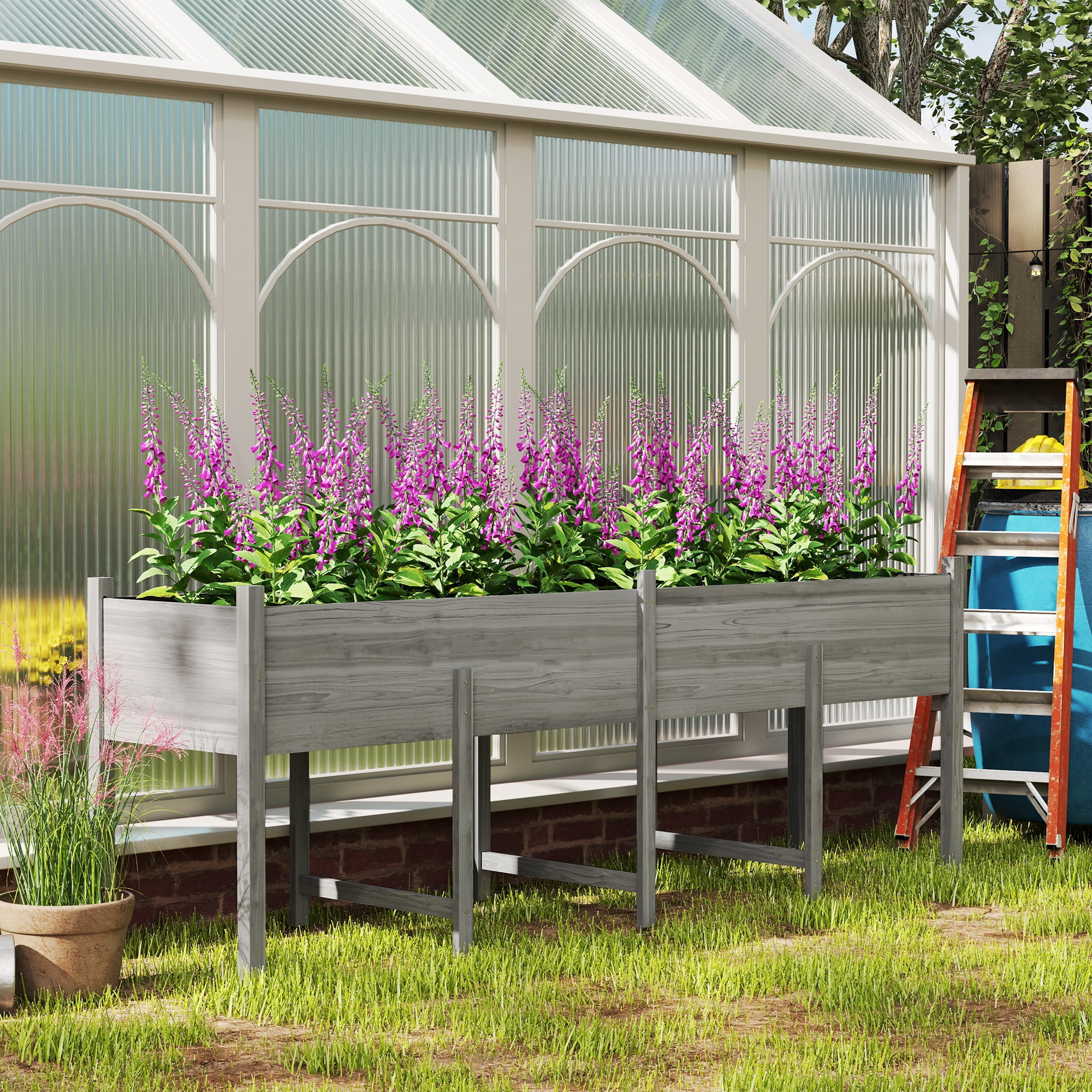 Extra Large Gray Fir Wood Raised Garden Bed with Legs and Drainage