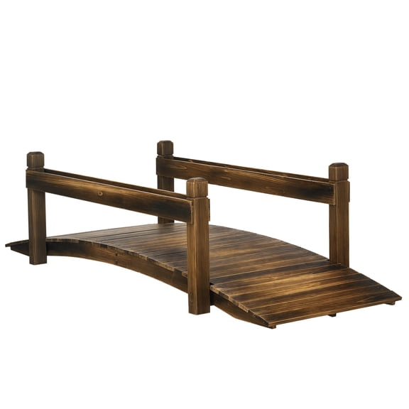 Outsunny 7.5' Wooden Garden Bridge with Planters, Carbonised Fir Wood Arched Footbridge with Safety Railings for Backyard Pond, Stream, and Zen Garden, 90.5" L x 35" W x 23.5" H