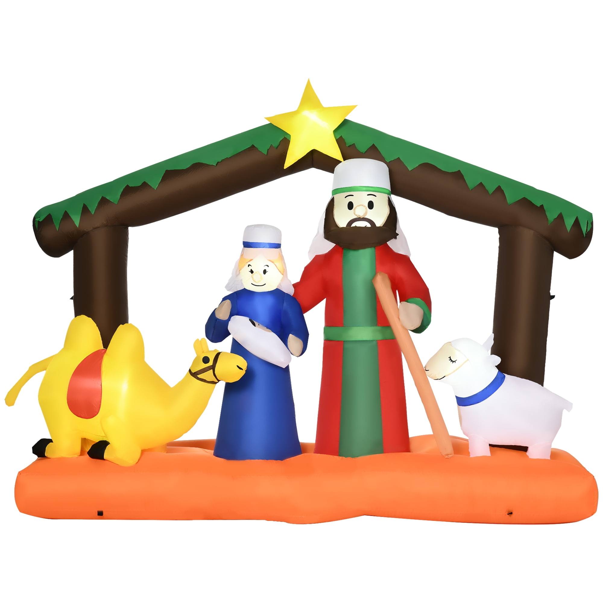 Outsunny 7.5ft Christmas Inflatables Outdoor Decorations Nativity Scene under Archway with Camel