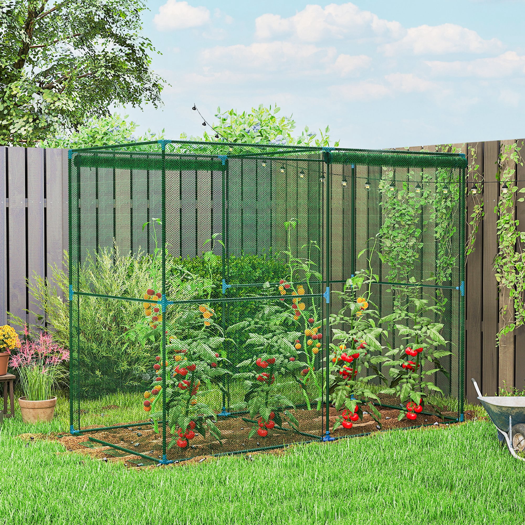 Outsunny 7.9' x 3.9' x 6.1' Walk-in Crop Cage, Garden Plant Protectors from Animals with Roll-Up Zippered Door for Garden, Yard, Lawn, Green