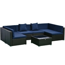 Outsunny 7-Piece Outdoor Patio Furniture Set w/ Rattan Wicker