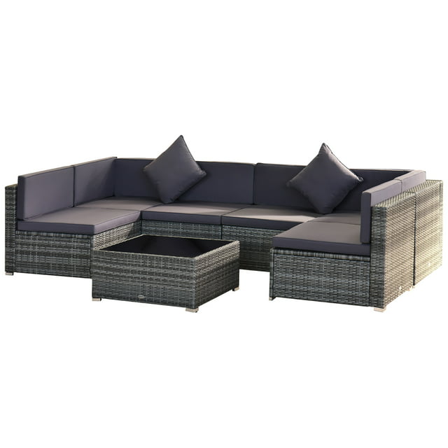 Outsunny 7-Piece Outdoor Patio Furniture Set w/ Rattan Wicker