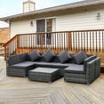 thumbnail image 1 of Outsunny 7-Piece Patio Furniture Sets PE Rattan Sectional Sofa Set Outdoor Conversation Set w/Acacia Top Coffee Table & Cushion for Garden, Backyard, Grey, 1 of 9