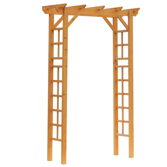 Outsunny 7' Wood Steel Outdoor Garden Arched Trellis Arbor with Natural Fir Wood & Side Panel for Climbing Vines