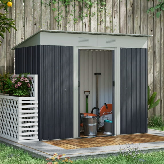 Outsunny 7' x 3.6' Metal Garden Shed, Backyard Tool Storage Shed with Dual Locking Doors, 2 Air Vents and Steel Frame, Gray