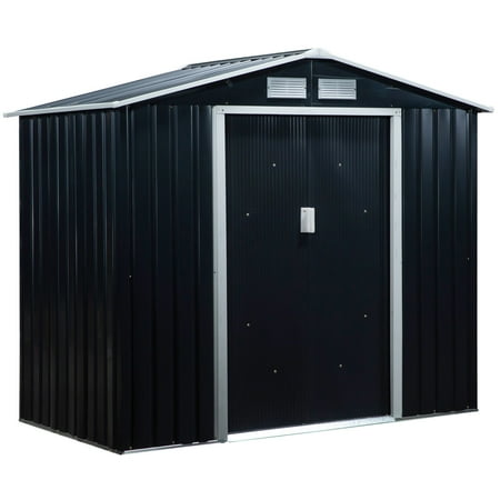 Outsunny 7' x 4' Metal Storage Shed Organizer, Garden Tool House with 4 Vents and 2 Sliding Doors for Backyard, Patio, Garage, Lawn, Dark Gray