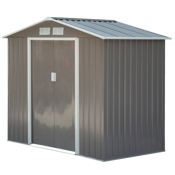 Outsunny 7' x 4' Storage Shed Garden Tool House w/ Vents Doors Gray