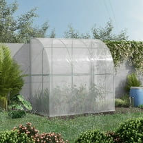 Outsunny 7' x 4' x 7' Outdoor Lean to Greenhouse, Walk-In Green House Plant Nursery with Roll-up Window, PE Cover, White