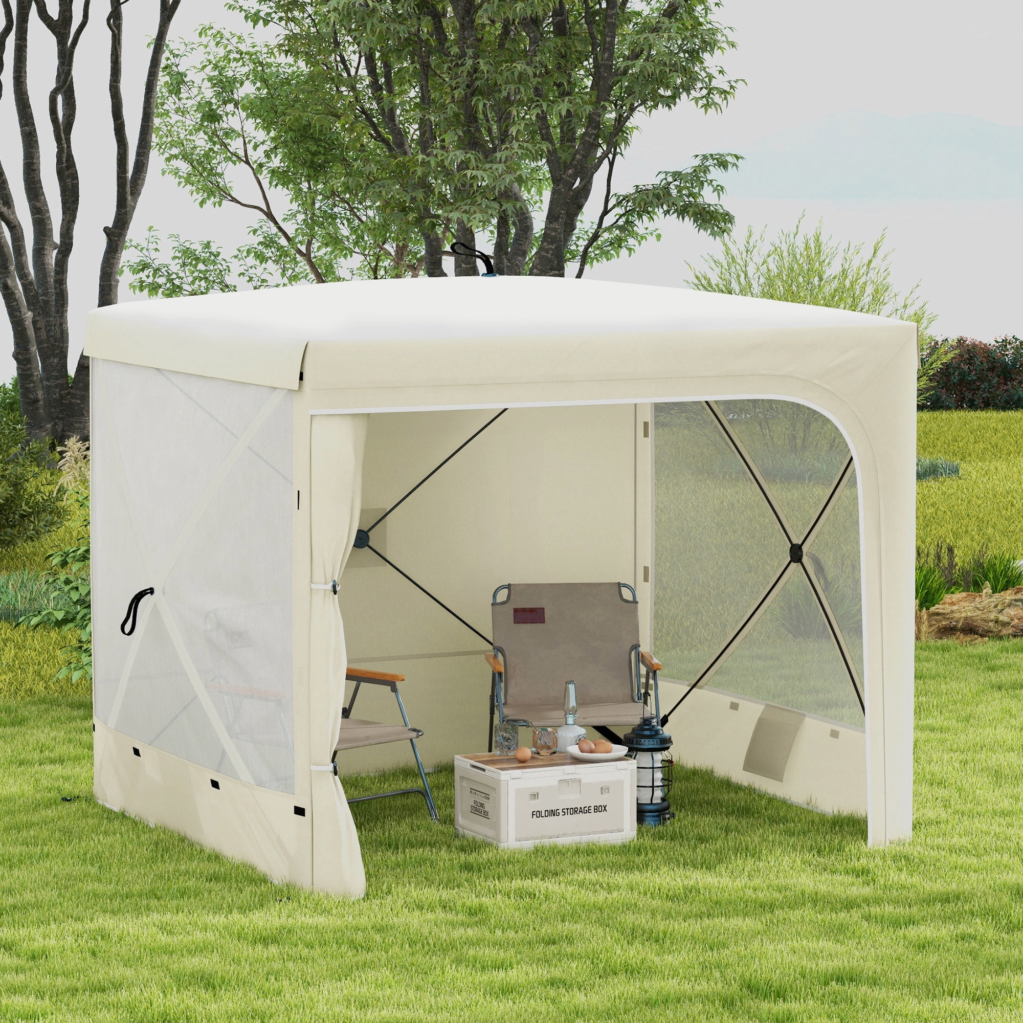 Outsunny 7' x 8' Pop Up Canopy, UV-Resistant Camping Tent with Curtains, Nettings and Carry Bag