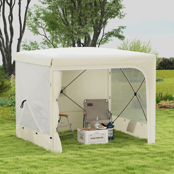 Outsunny 7' x 8' Pop Up Canopy, UV-Resistant Camping Tent with Curtains, Nettings and Carry Bag