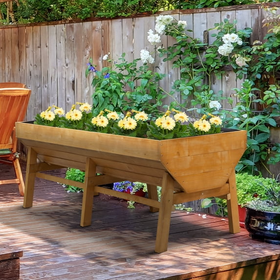 Outsunny 70'' Wooden Raised Garden Bed with Funnel Design, High Weight Capacity Planter Box, Large Growing Space and Great Breathability, Natural