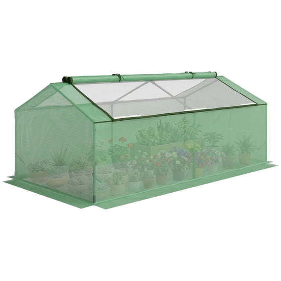 Outsunny 71" x 36" x 28" Mini Greenhouse, Portable Steel Frame Hot House with PE Cover and Zippered Windows for Outdoor Garden, Balcony, and Indoor Plant, Vegetable Breeding, Green