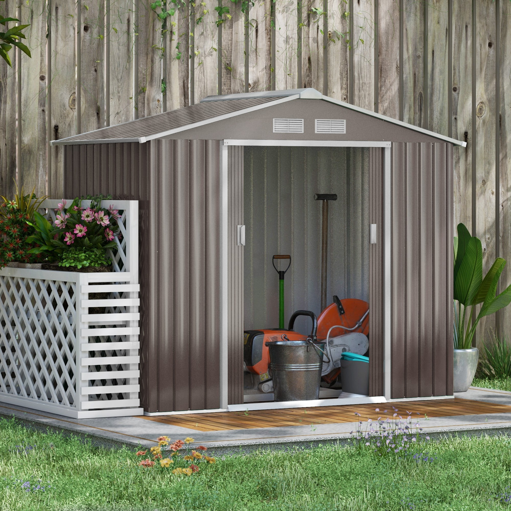 Outsunny Backyard Outdoor Enclosed Storage Shed 72.75 in x Outsunny Backyard Outdoor Enclosed Storage Shed 72.75 in x
