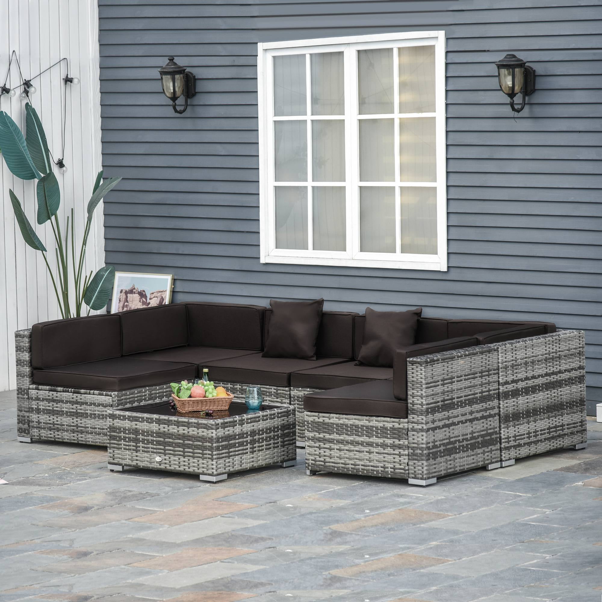 Charcoal 6-Person PE Rattan Wicker Outdoor Sectional Sofa Set