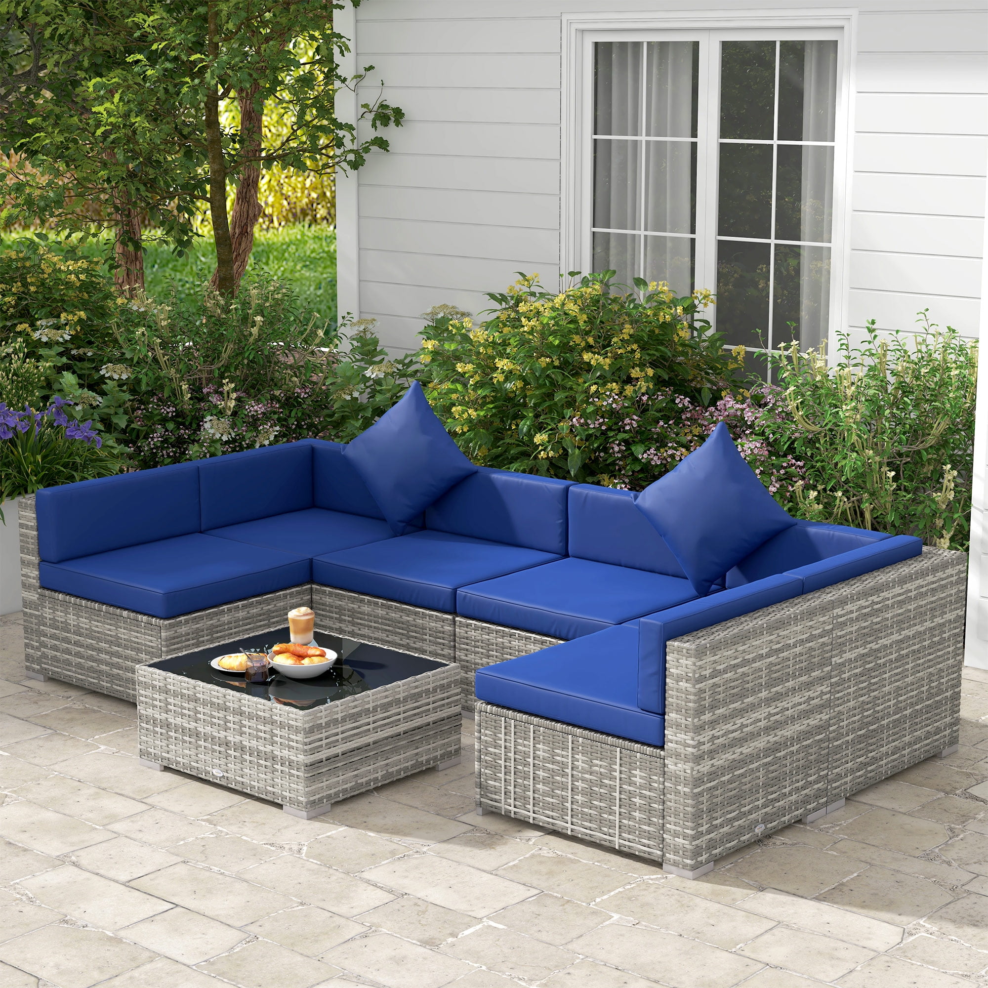 Outsunny 7pc outdoor rattan wicker sofa set sectional couch cushioned furniture patio sale