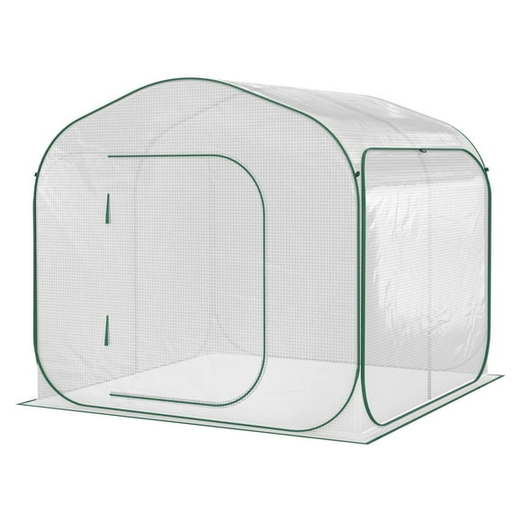Outsunny 7x7x6 Portable Greenhouse - Pop-Up Garden Canopy with Zipper Door - White Plant Protector