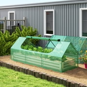 Outsunny 8.6 x 3 x 1ft Raised Garden Bed with Mini Greenhouse, Galvanized Raised Garden Bed with Cover, Green