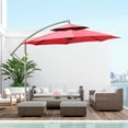 thumbnail image 1 of Outsunny 8.70 Feet Red Solid Print Offset Patio Umbrella, 2-Tier Top with Vents, 1 of 9