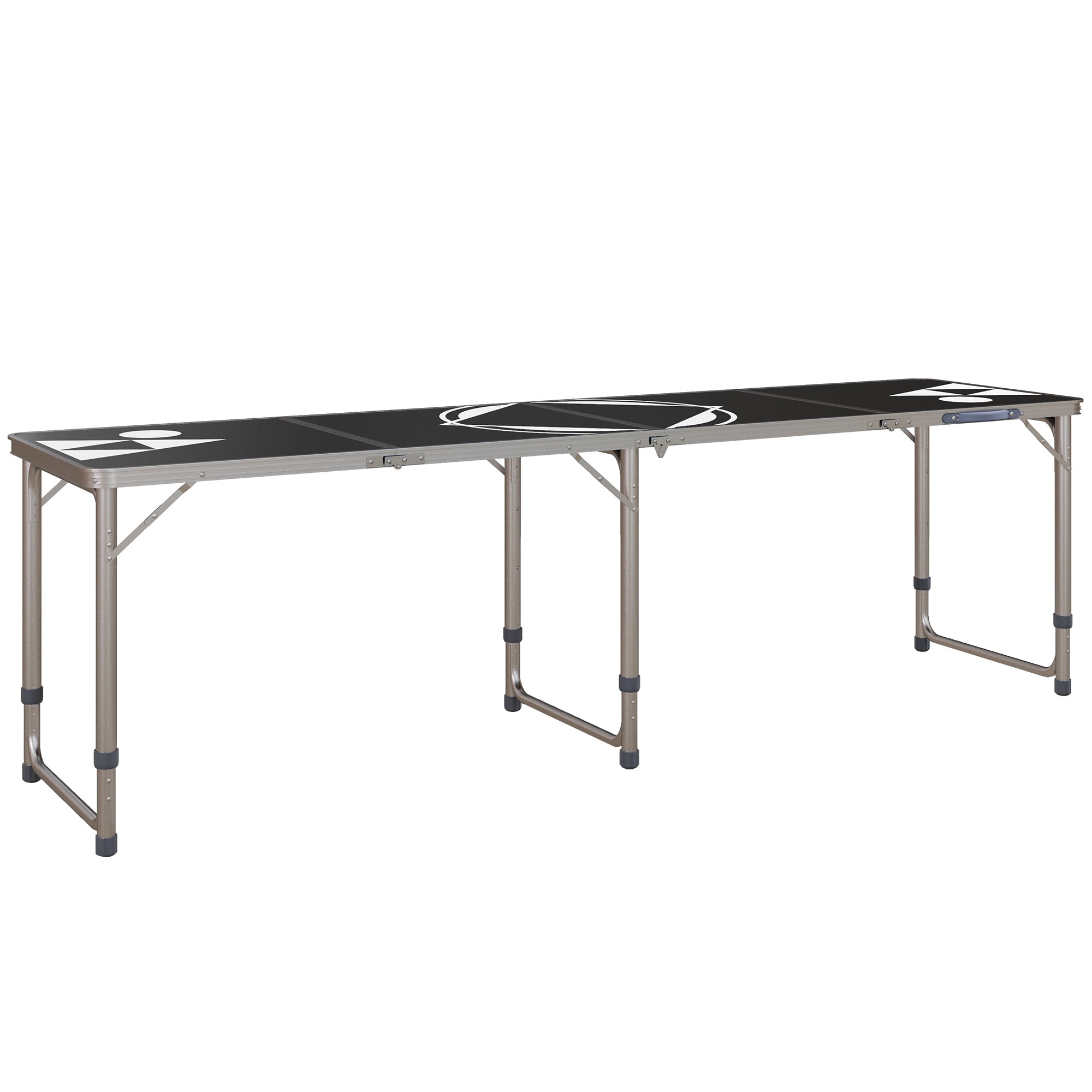Outsunny Folding Camping Table w/ Adjustable Height, Storage Basket, Black
