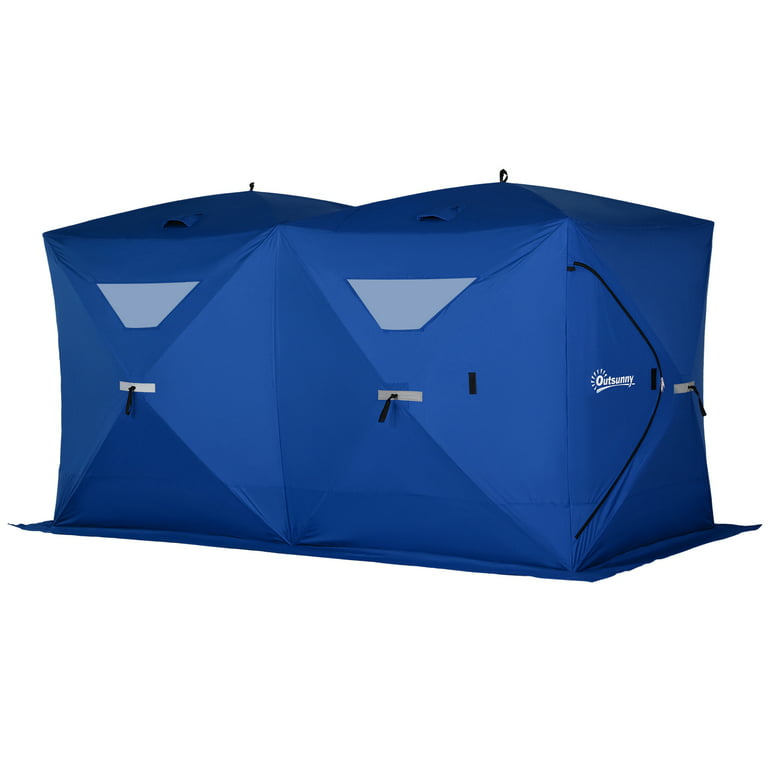 Outsunny 8 Person Ice Fishing Tent Pop Up Outdoor Shelter w/ Windows,  Travel Bag