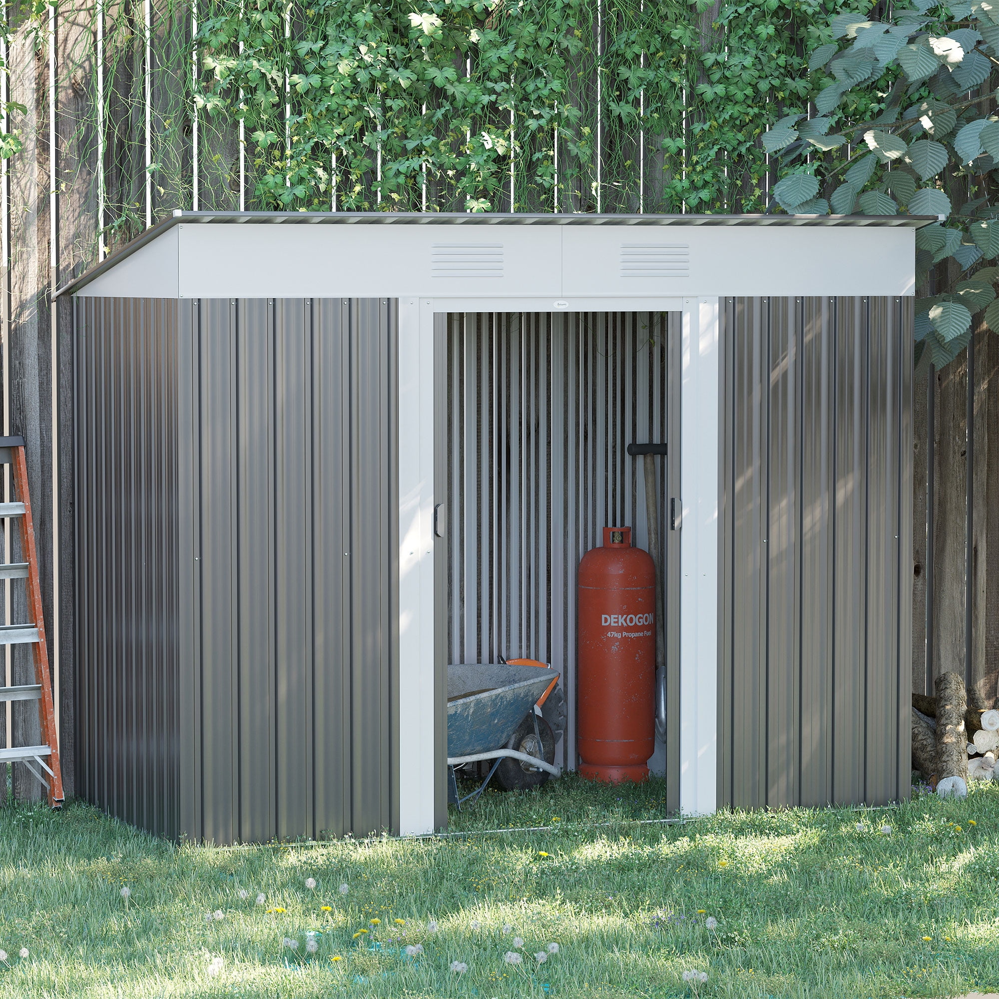 8' x 4' Black and White Metal Outdoor Storage Shed with Windows