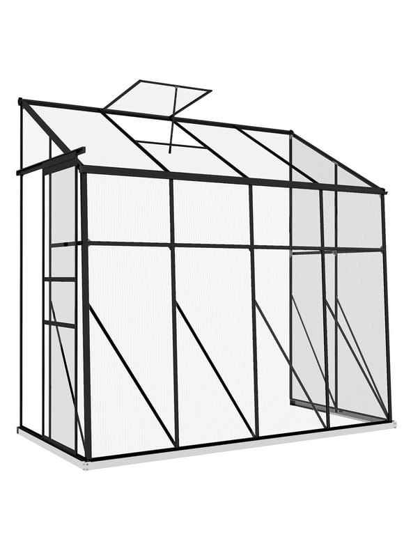 Outsunny 8' x 4' Polycarbonate Lean-to Greenhouse, Black