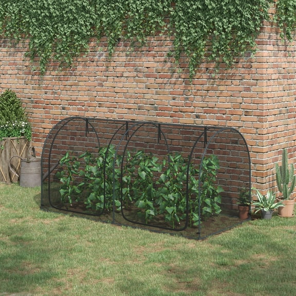 Outsunny 8 x 4ft Crop Cage with Two Zippered Doors and Storage Bag, Black
