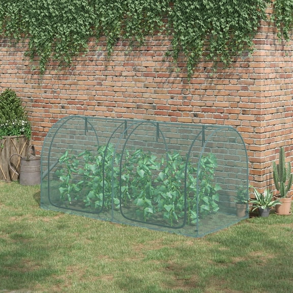 Outsunny 8 x 4ft Crop Cage with Two Zippered Doors and Storage Bag, Green