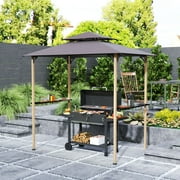 Outsunny 8' x 5' Grill Gazebo, Double Tiered Outdoor BBQ Gazebo with 2 Side Shelves and 10 Hooks for Patio, Garden, Beach, Backyard