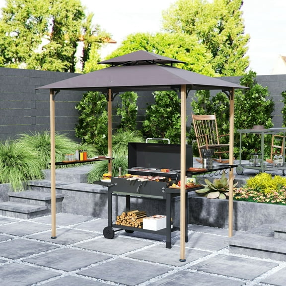 Outsunny 8' x 5' Grill Gazebo, Double Tiered Outdoor BBQ Gazebo with 2 Side Shelves and 10 Hooks for Patio, Garden, Beach, Backyard