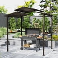thumbnail image 1 of Outsunny 8' x 5' Hardtop Grill Gazebo, Outdoor BBQ Gazebo with Double Metal Roof, 2 Side Shelves and 4 Cup Holders for Patio Backyard Lawn Deck, 1 of 10