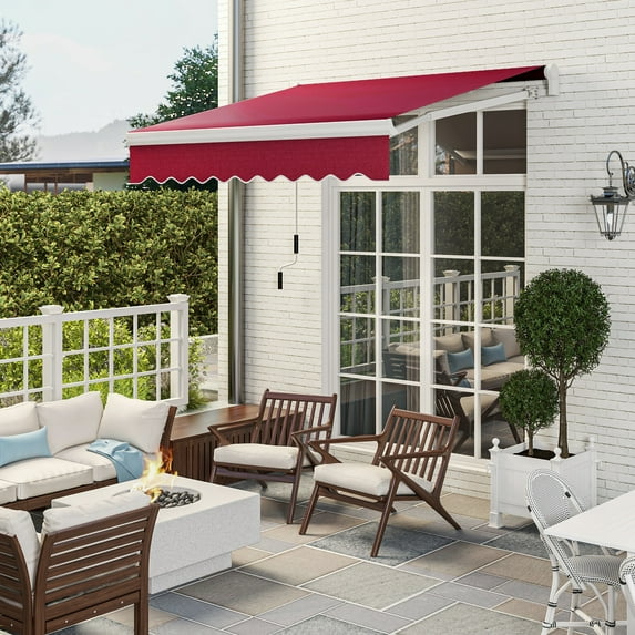 Outsunny 8' x 6.6' Patio Retractable Awning, Manual Sun Shade, Wine Red