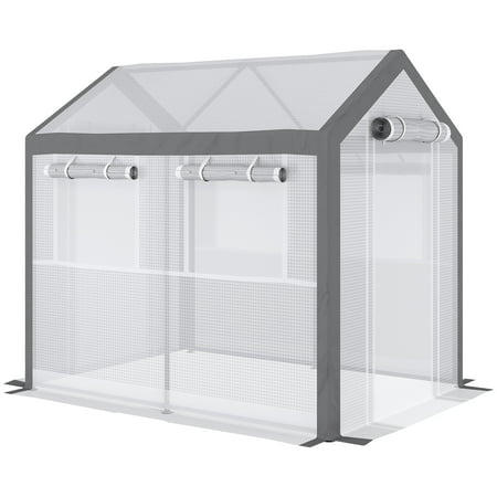 Outsunny 8' x 6' x 7.5' Walk-In Greenhouse, Outdoor Gardening Canopy with 6 Roll-up Windows, 2 Zippered Doors & Weather Cover, White