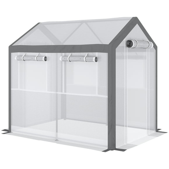 Outsunny 8' x 6' x 7.5' Walk-In Greenhouse, Outdoor Gardening Canopy with 6 Roll-up Windows, 2 Zippered Doors & Weather Cover, White