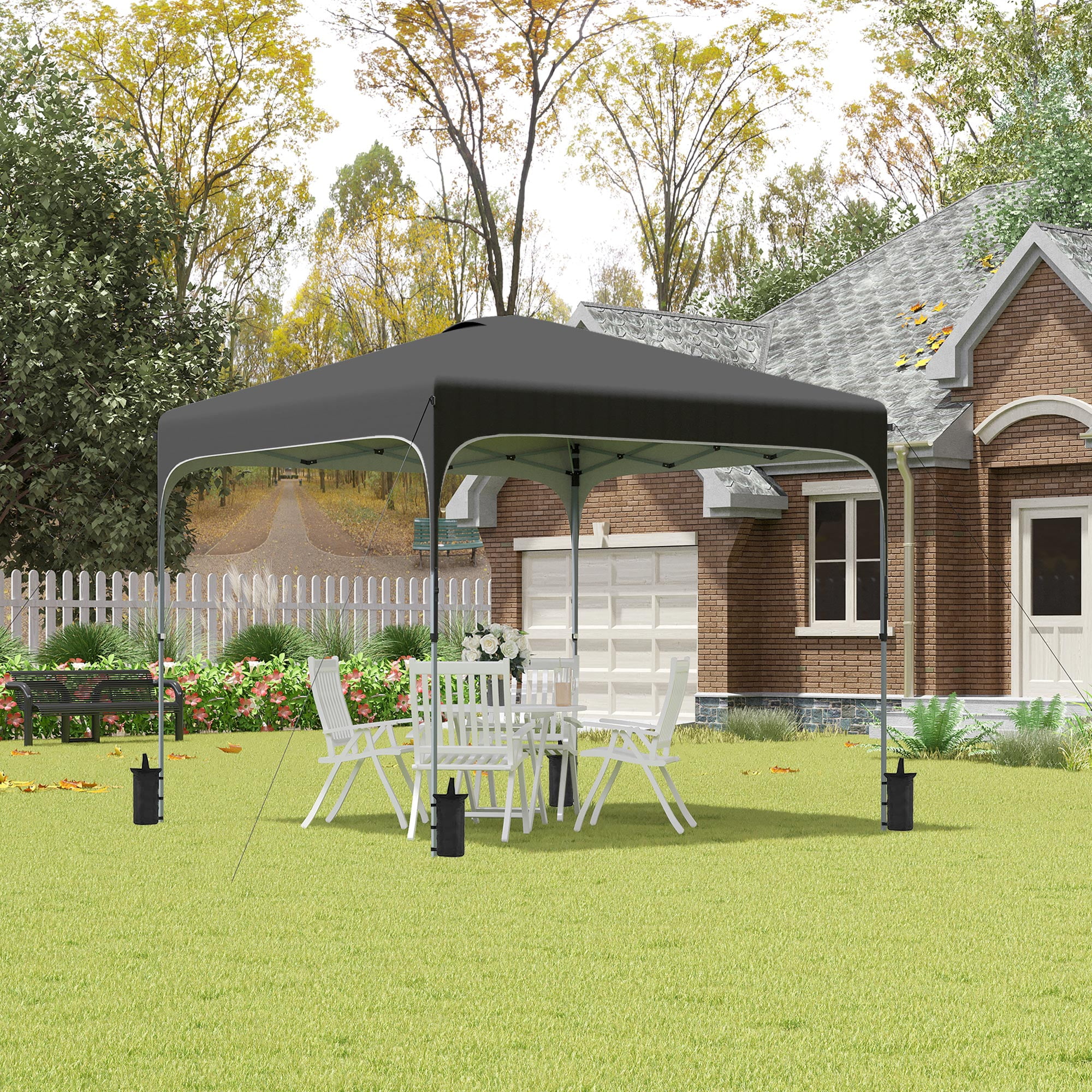 Outsunny 8' x 8' Pop Up Canopy Tent with Wheeled Carry Bag and 4 Sand Bags, Instant Sun Shelter, Tents for Parties, Height Adjustable, for Outdoor, Garden, Patio, Black