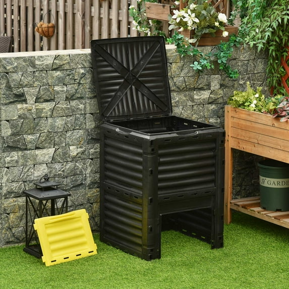 Outsunny 80 Gallon Black Polypropylene Garden Compost Bin with Large Capacity